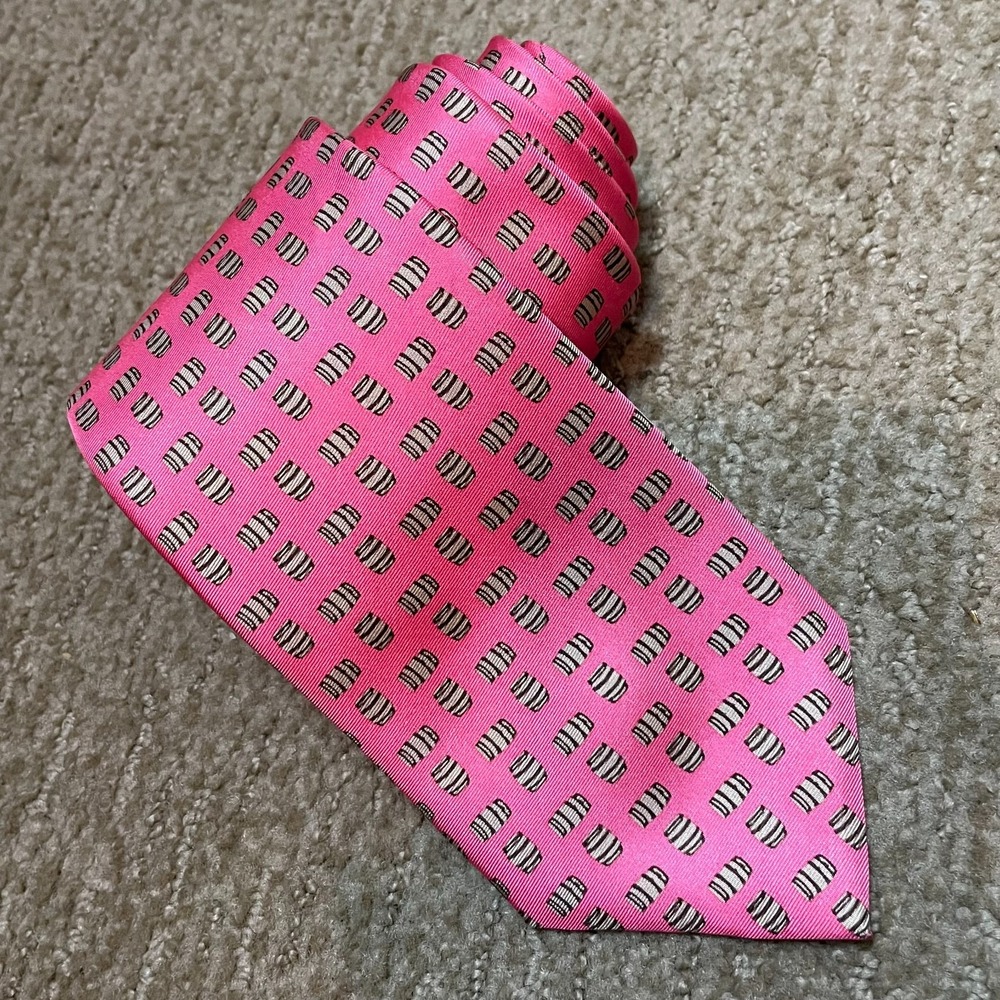 Brooks Brothers USA Pink Brown Barrels Silk Tie Preppy Business Officewear